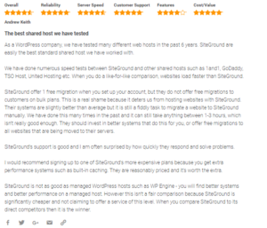 Siteground Review rating by customer B